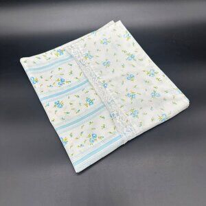 Vintage King Pillowcase 1960s Floral JCPenney USA Blue Flowers Lace Mid Century
